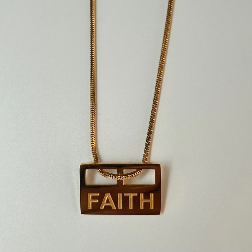 Vintage 14K gold Faith Square Necklace.